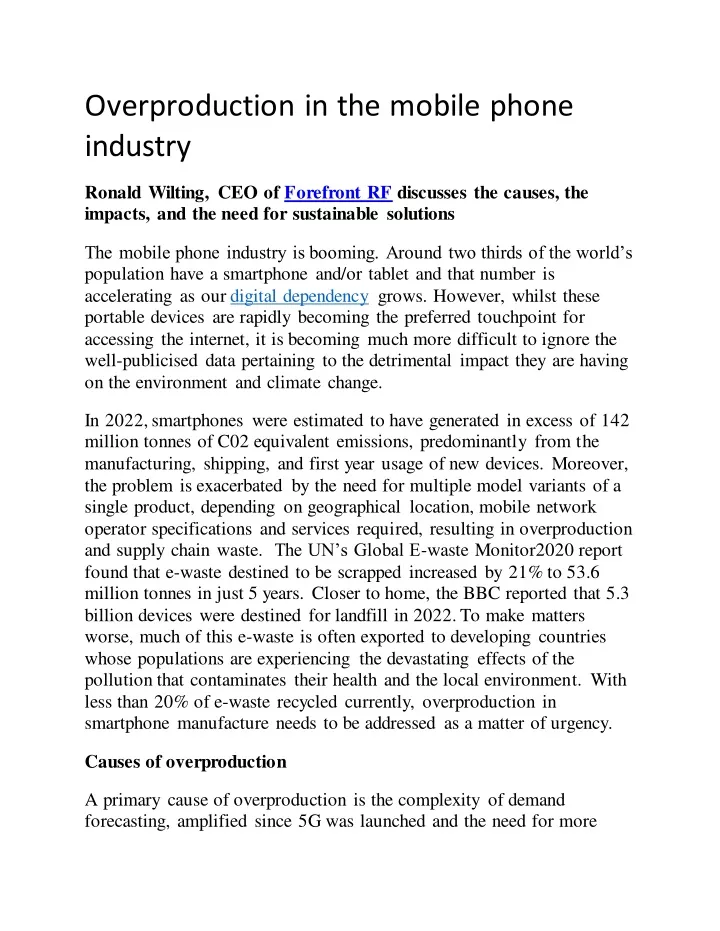 overproduction in the mobile phone industry