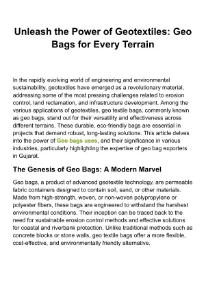 Geo Bags Unveiled: The Secret to Effective Sediment Management