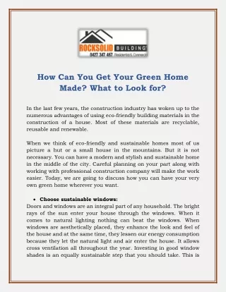 How Can You Get Your Green Home Made - What to Look for