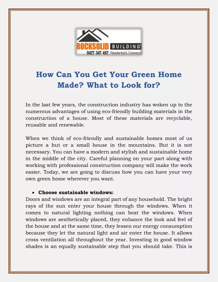 how can you get your green home made what to look