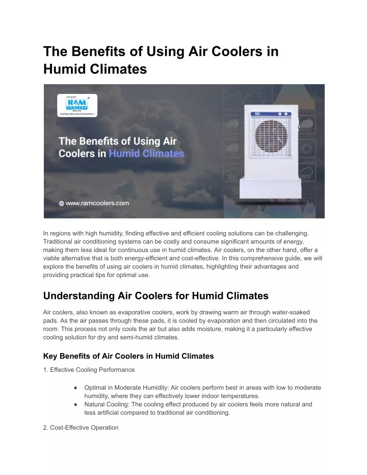 the benefits of using air coolers in humid