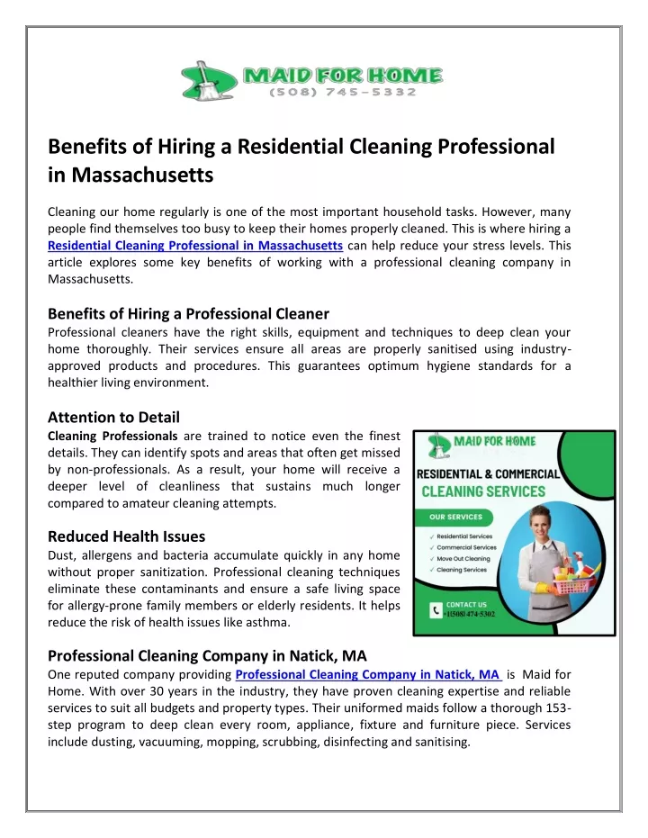 benefits of hiring a residential cleaning