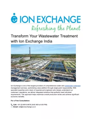 Wastewater Treatment with Ion Exchange India