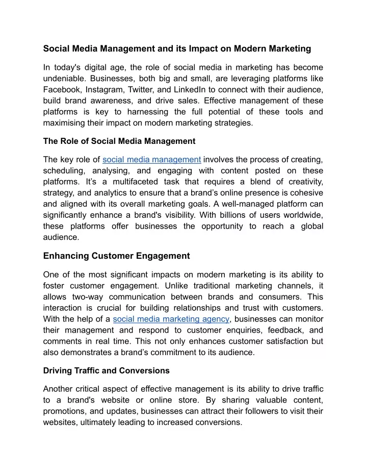 social media management and its impact on modern