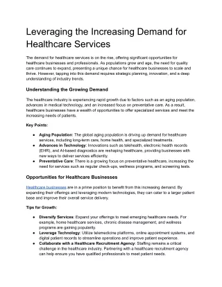 Leveraging the Increasing Demand for Healthcare Services