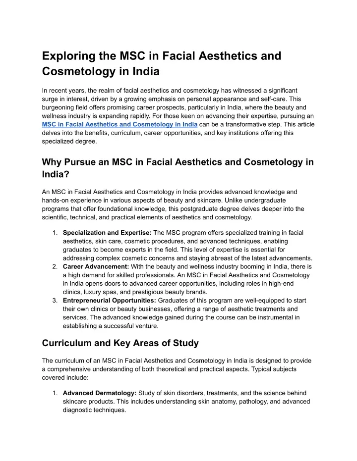 exploring the msc in facial aesthetics