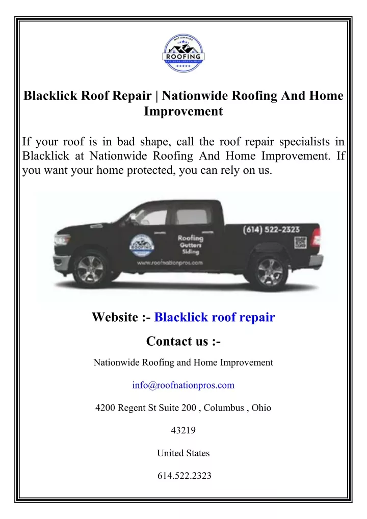 blacklick roof repair nationwide roofing and home