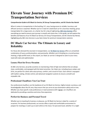 DC Black car service , DC group transportation , DC charter bus rental