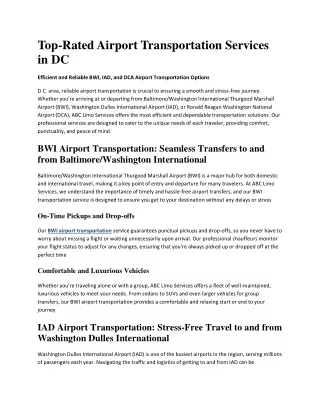 BWI , IAD , and DCA Airport Transportation