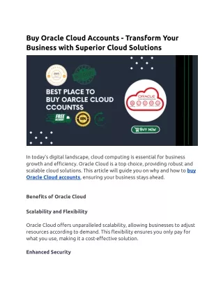 Buy Oracle Cloud Accounts PDF For Buyawsacc