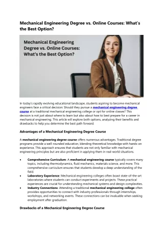 Mechanical Engineering Degree vs. Online Courses What’s the Best Option