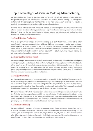 Top 5 Advantages of Vacuum Molding Manufacturing