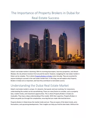 The Importance of Property Brokers in Dubai for Real Estate Success