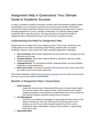Assignment Help Queensland_ Your Ultimate Guide to Academic Success