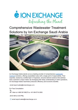 Waste Water Treatment Plants | Ion Exchange Saudi Arabia