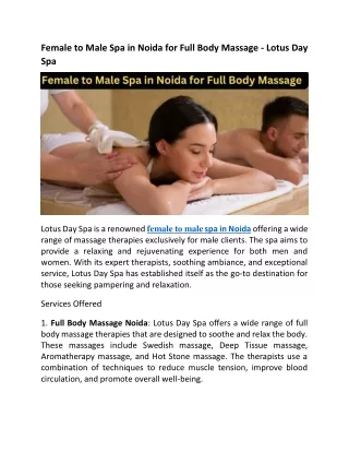 Female To Male Spa Noida For Full Body Massage