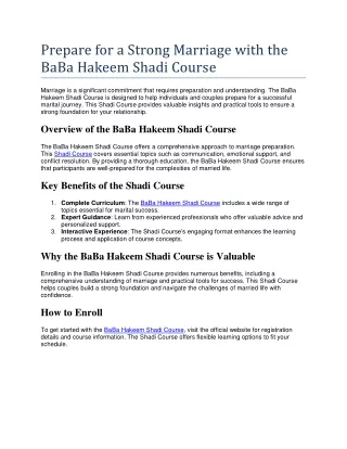 prepare for a strong marriage with the baba