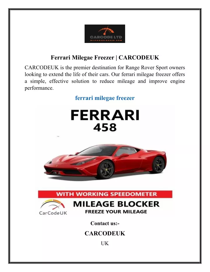 ferrari milegae freezer carcodeuk