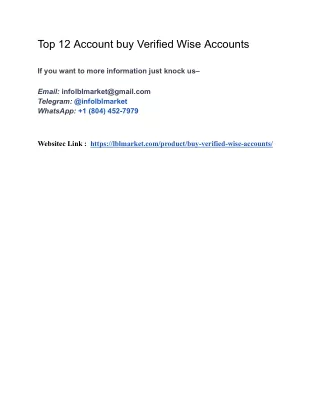 Surely Best Sites Buy Verified Wise Accounts  At Presents