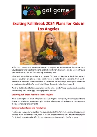 Exciting Fall Break 2024 Plans for Kids in Los Angeles