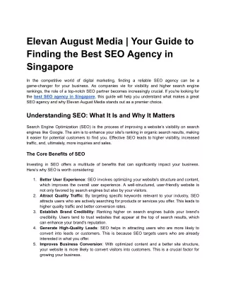 Elevan August Media _ Your Guide to Finding the Best SEO Agency in Singapore