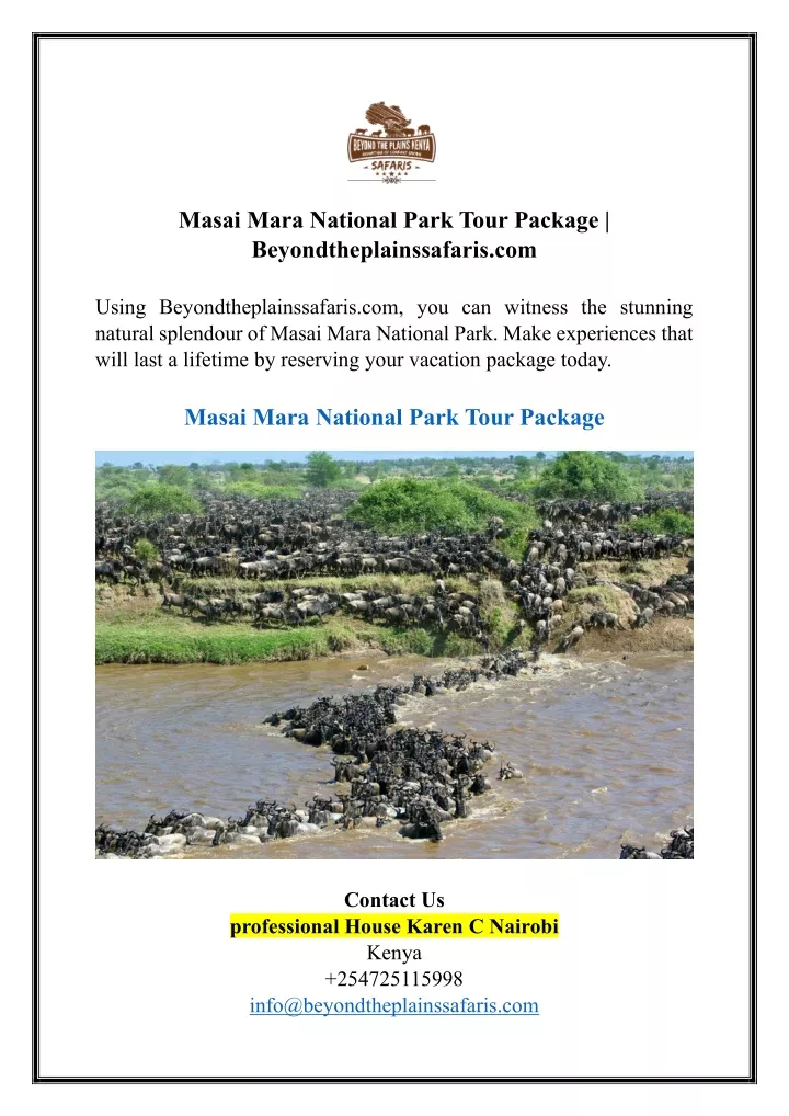 masai mara national park tour package