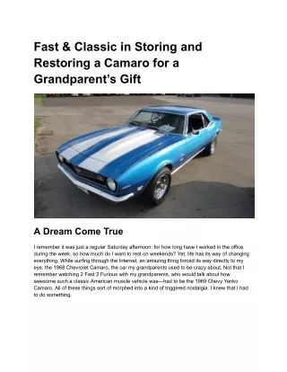 Fast & Classic in Storing and Restoring a Camaro for a Grandparent’s Gift