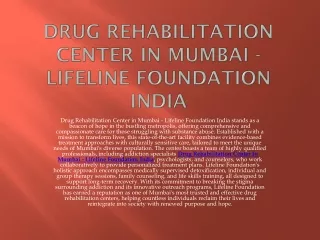 Drug De Addiction Centers In Mumbai - Lifeline Foundation India