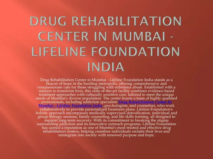 drug rehabilitation center in mumbai lifeline foundation india