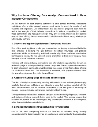 Why institutes offering data analyst course need to have Industry connections