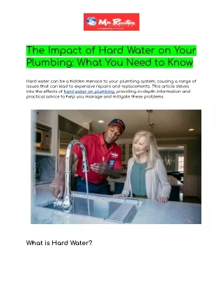 The Impact of Hard Water on Your Plumbing- What You Need to Know