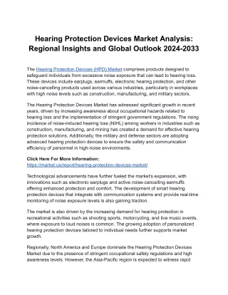 Hearing Protection Devices Market Analysis: Technological Innovations and Their