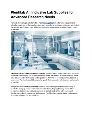 Plentilab All Inclusive Lab Supplies for Advanced Research Needs