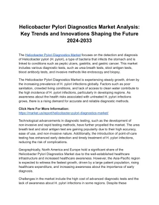 Helicobacter Pylori Diagnostics Market Growth Potential: Key Industry Trends and