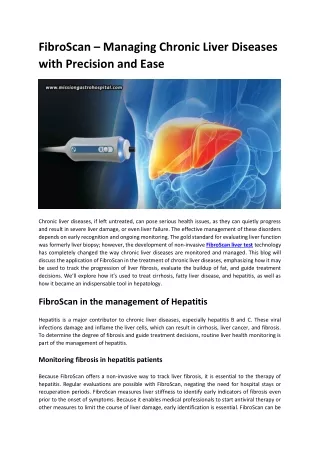 FibroScan – Managing Chronic Liver Diseases With Precision And Ease