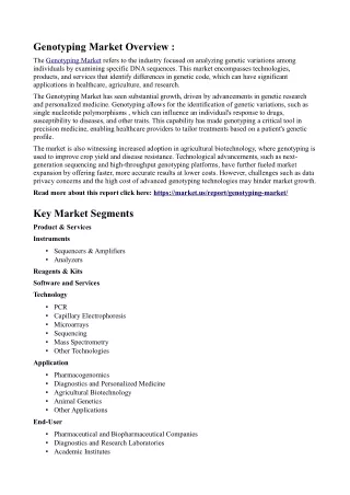 Genotyping Market: Assessing the Increasing Demand in Agricultural Biotechnology
