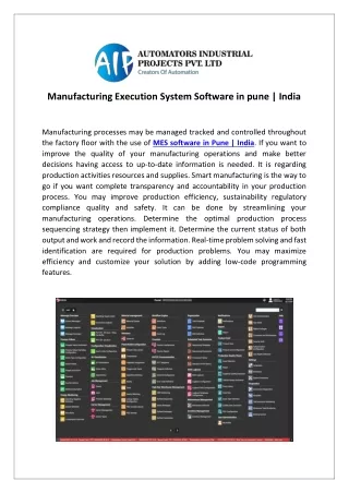 Manufacturing Execution System Software in pune