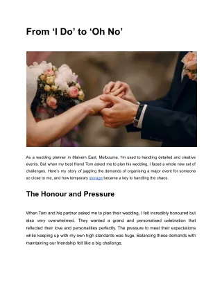 From ‘I Do’ to ‘Oh No’