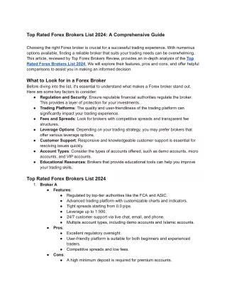 Top Rated Forex Brokers List 2024