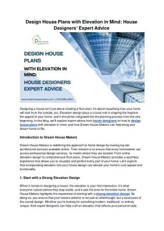 Design House Plans with Elevation in Mind: House Designers’ Expert Advice
