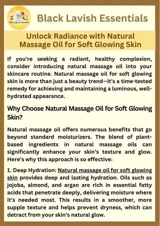 Unlock Radiance with Natural Massage Oil for Soft Glowing Skin New