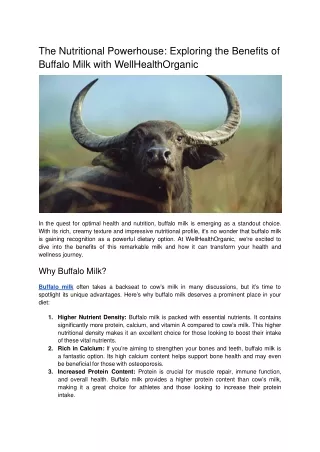 The Nutritional Powerhouse_ Exploring the Benefits of Buffalo Milk with WellHealthOrganic