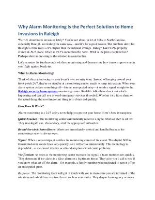 Why Alarm Monitoring Is the Perfect Solution to Home Invasions in Raleigh