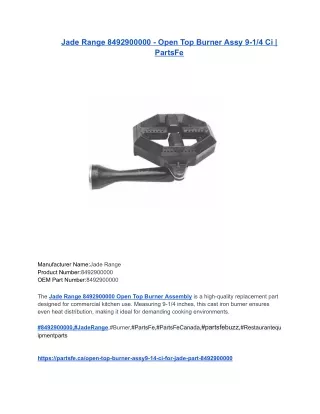 Jade Range 8492900000 - Open Top Burner Assy 9-1_4 Ci _ PartsFe