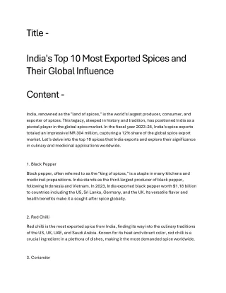 India's Top 10 Most Exported Spices and Their Global Influence