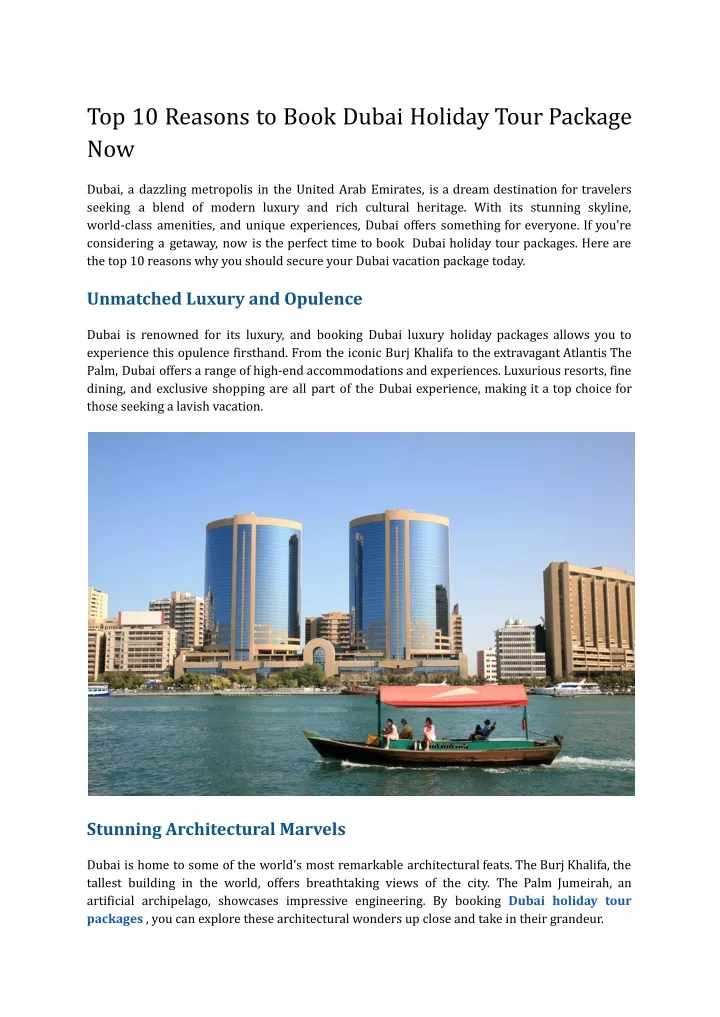 top 10 reasons to book dubai holiday tour package