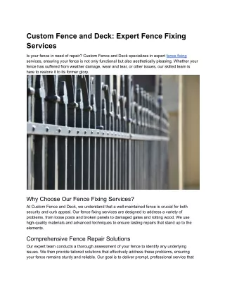 Custom Fence and Deck_ Expert Fence Fixing Services