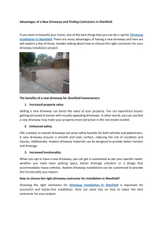 Advantages of a New Driveway and Finding Contractors in Shenfield