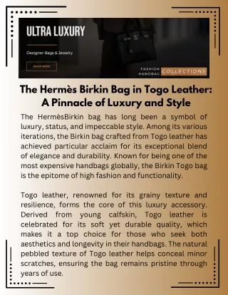 The Hermès Birkin Bag in Togo Leather: A Pinnacle of Luxury and Style