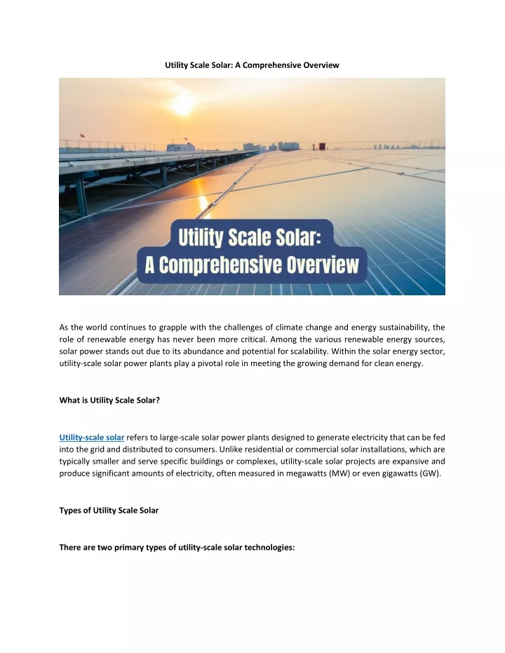 utility scale solar a comprehensive overview